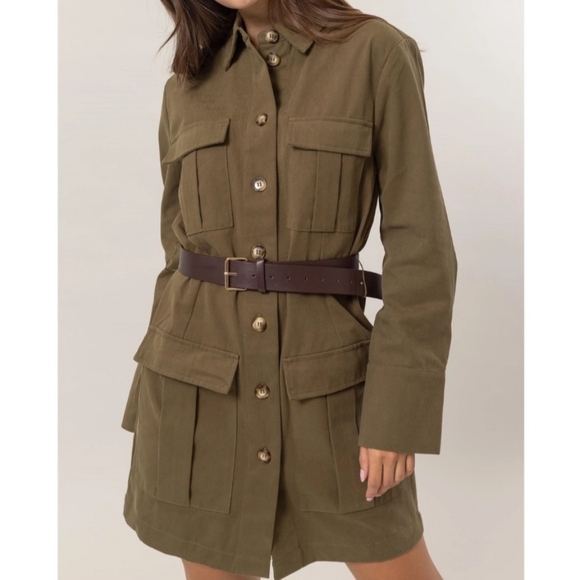 #363 🛑35 S,M,L FINAL PRICE Brushed Twill Olive Green Belted Dress - Picture 5 of 5